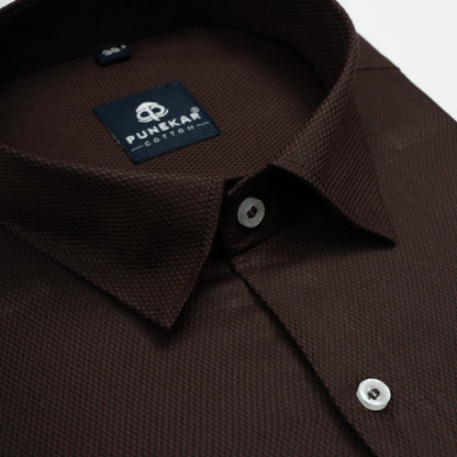 Espresso Brown Softweave Cotton Tencel Textured Shirt For Men