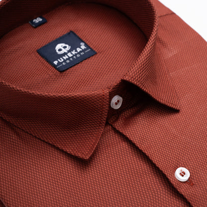 Rustic Red Softweave Cotton Tencel Textured Shirt For Men