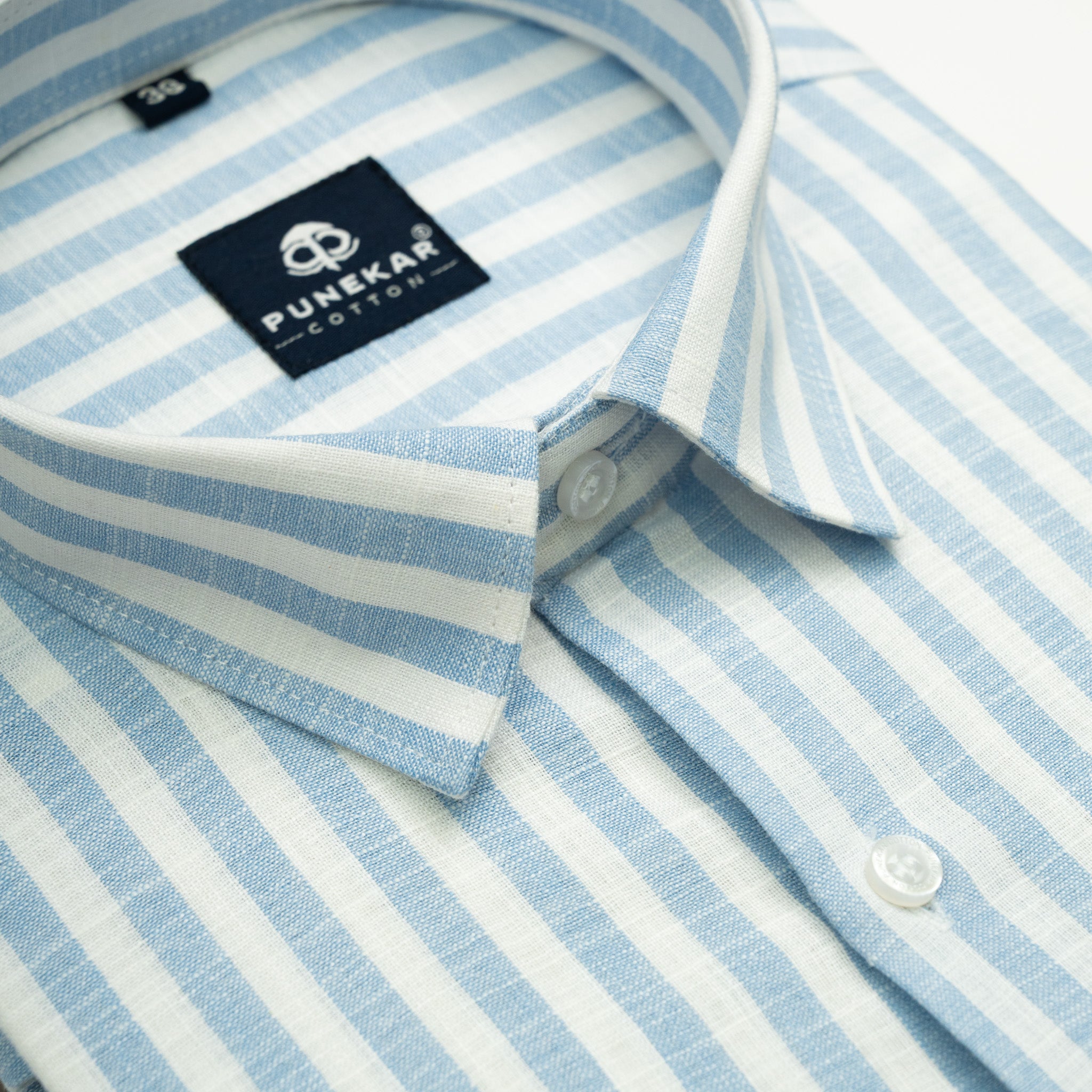 Sky Blue Vertical Stripes Cotton Linen Shirt for Men