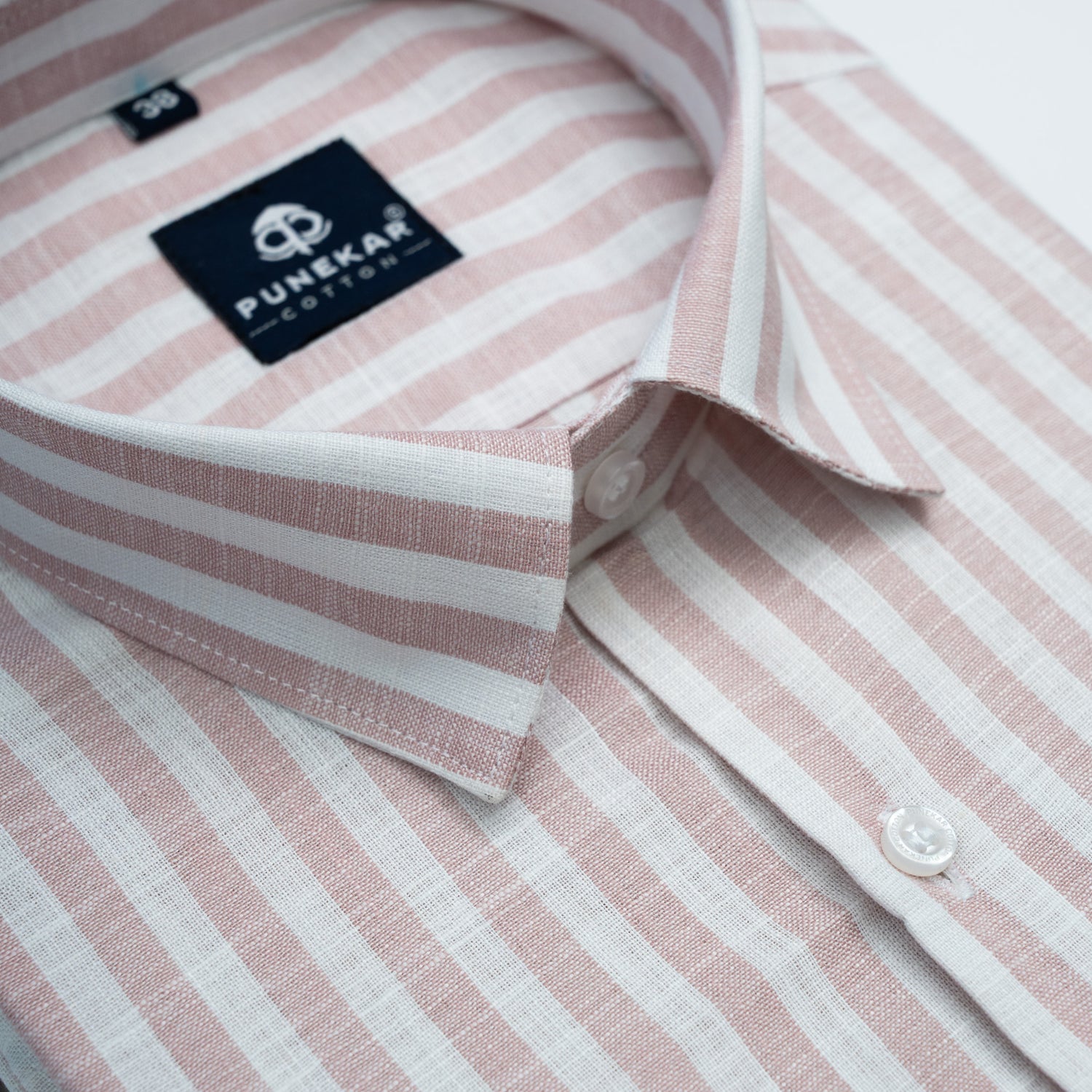Light Pink Vertical Stripes Cotton Linen Shirt for Men