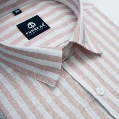 Light Pink Vertical Stripes Cotton Linen Shirt for Men
