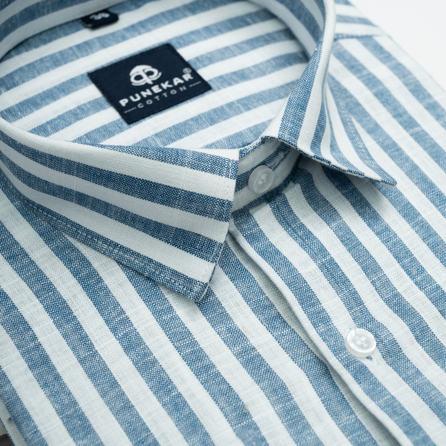Ash Blue Vertical Stripes Cotton Linen Shirt for Men