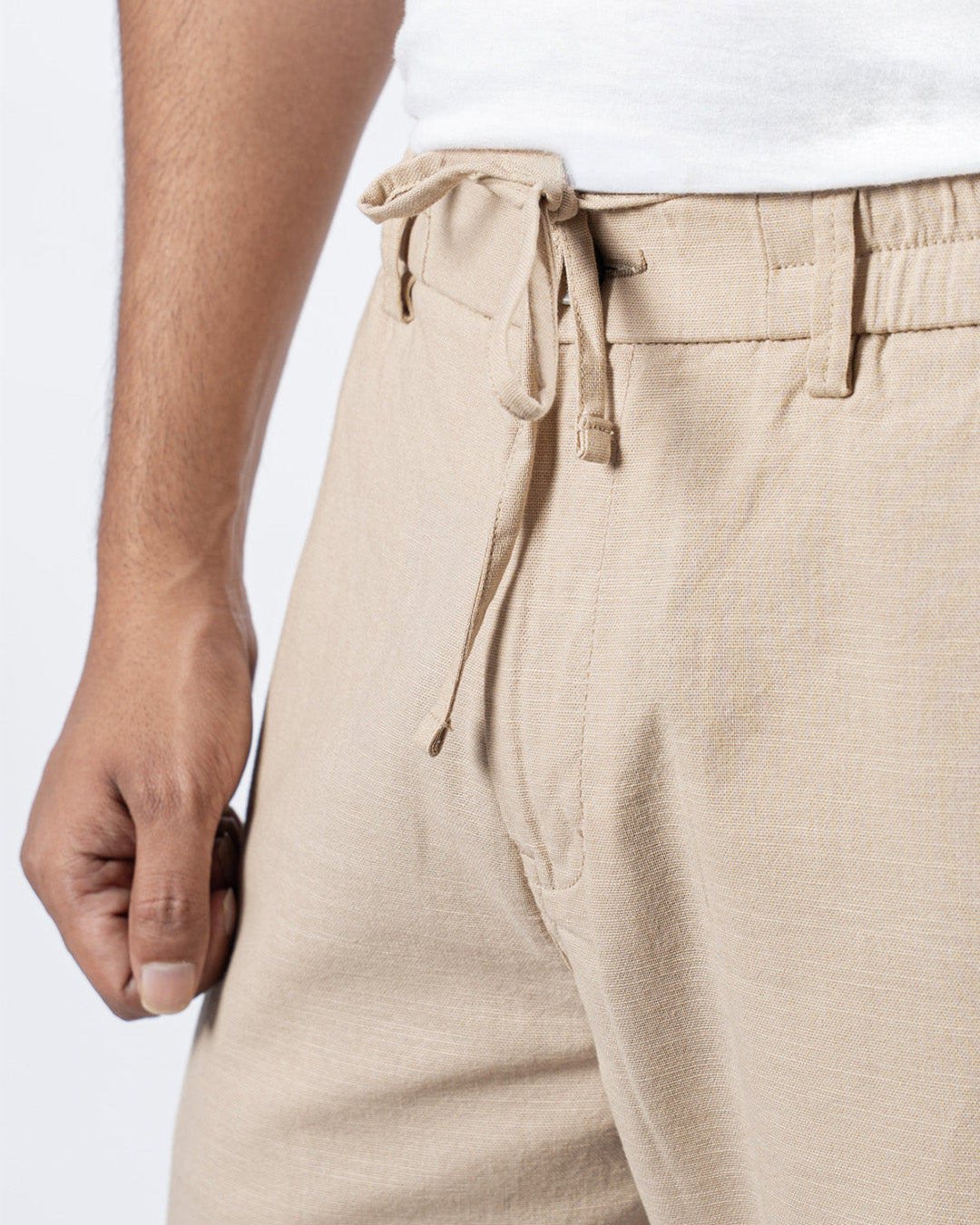 Beige Everyday Cotton Linen Straight-Fit Pants for Men