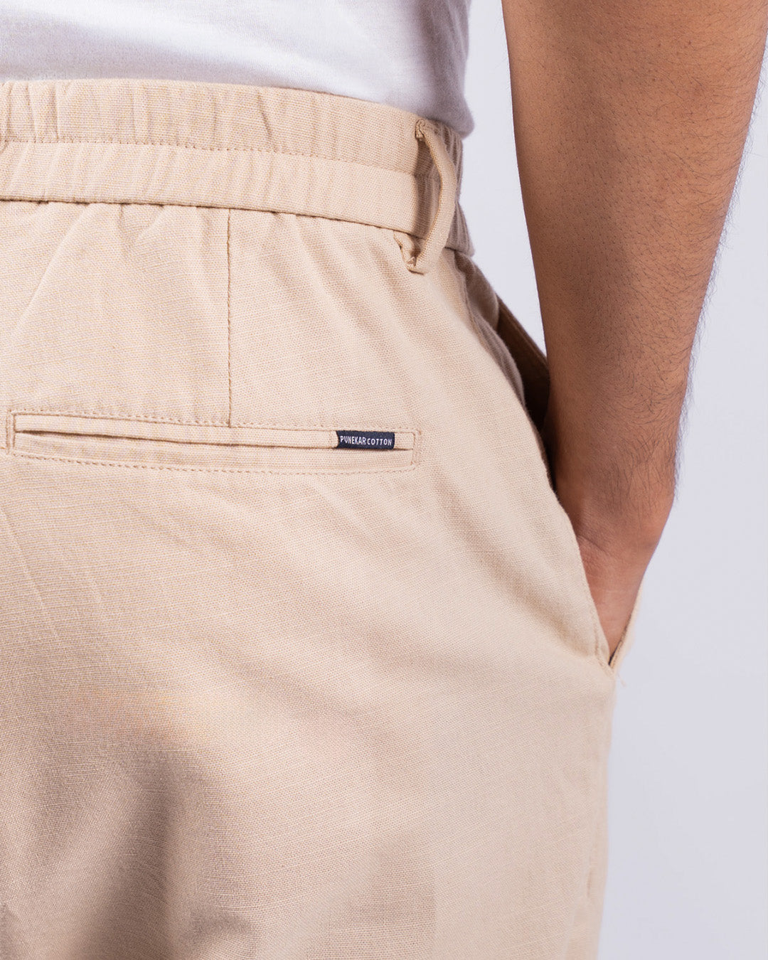 Beige Everyday Cotton Linen Straight-Fit Pants for Men