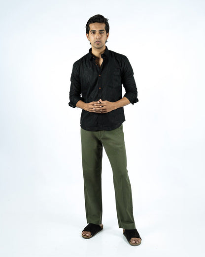 Olive Everyday Cotton Linen Straight-Fit Pants for Men - Punekar Cotton
