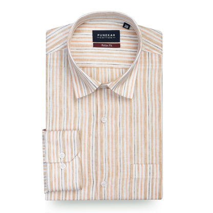 Peach &amp; Beige Striped Blend Cotton Shirt for Men - Punekar Cotton