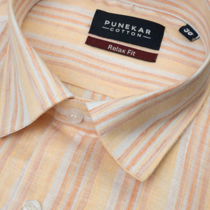 Peach Orange Striped Blend Cotton Shirt for Men - Punekar Cotton