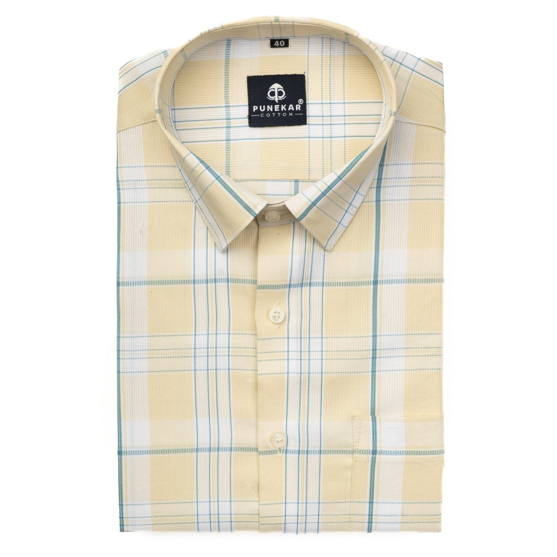Peach Yellow Color Tartan Checks Cotton Causal Shirt For Men - Punekar Cotton