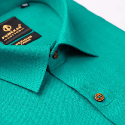 Peacock Green Color Prime Linen Shirt For Men - Punekar Cotton