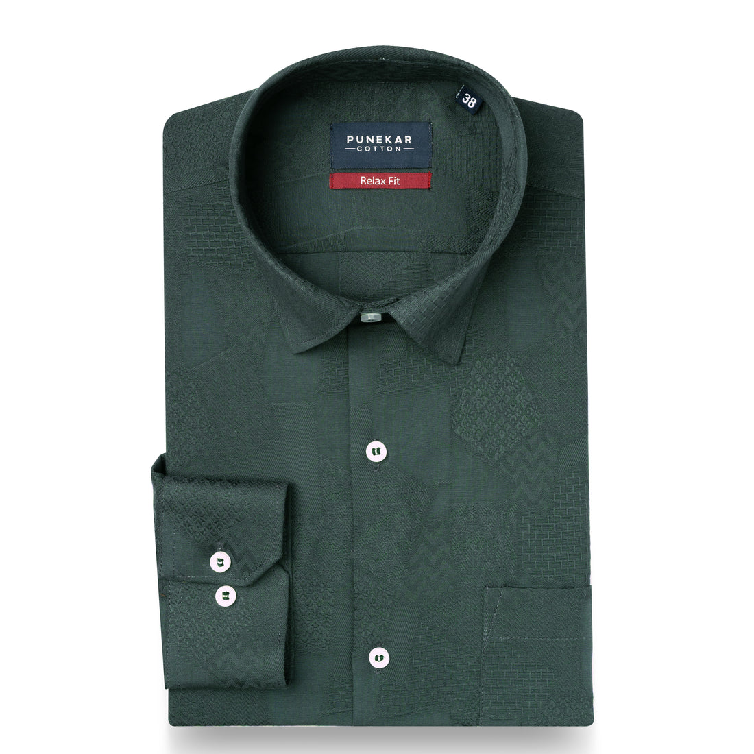 Bottle Green Abstract Textured Jacquard Cotton Shirt for Men