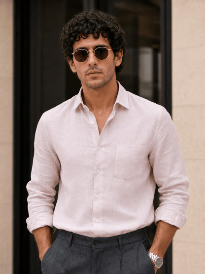 Pink 60Lea Pure Linen Shirt For Men - Punekar Cotton