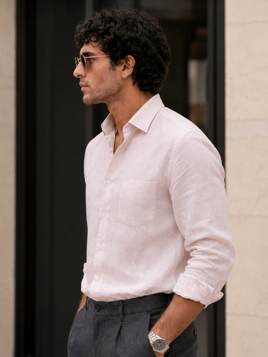 Pink 60Lea Pure Linen Shirt For Men - Punekar Cotton