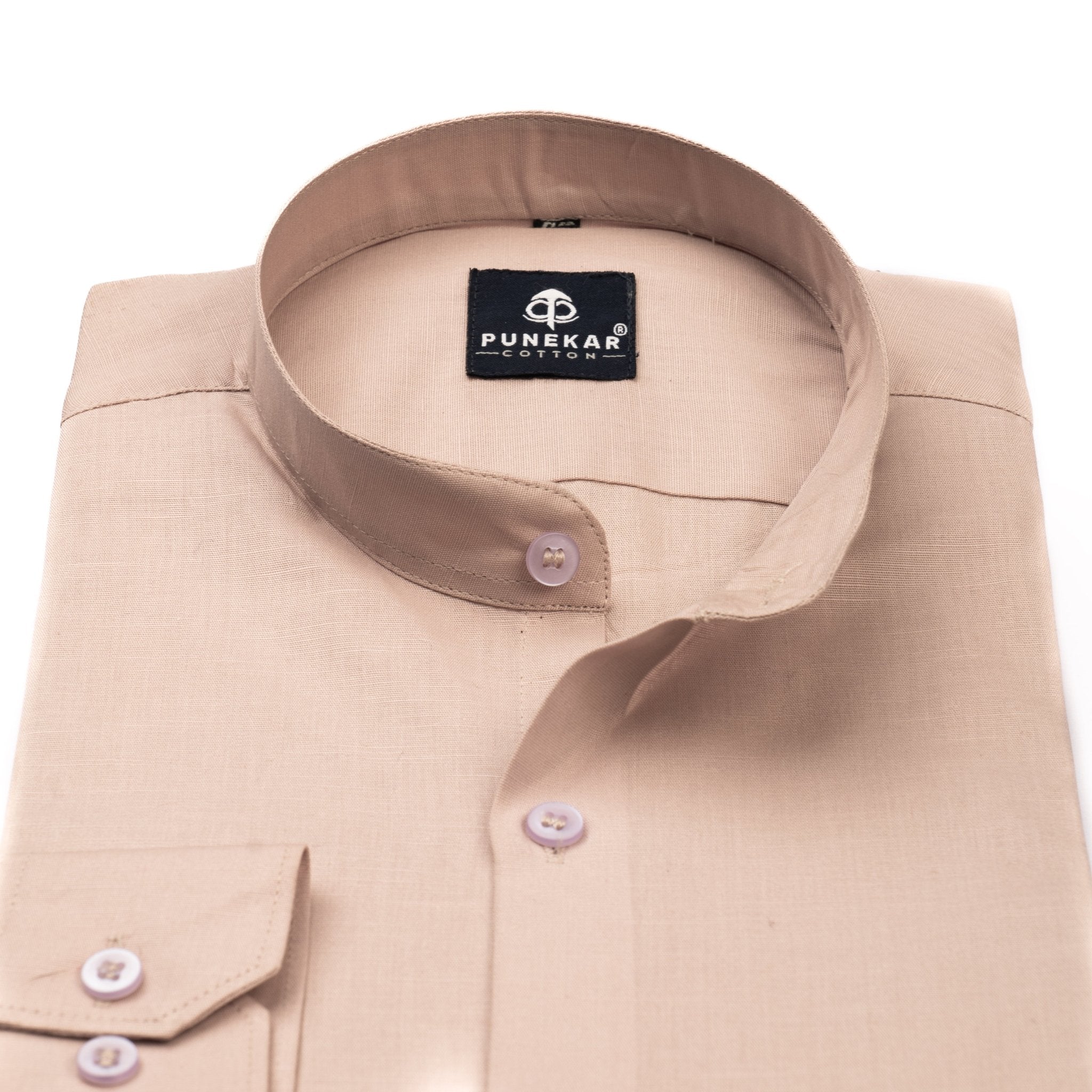 Pink Color Band Collar Solid Shirt For Men - Punekar Cotton