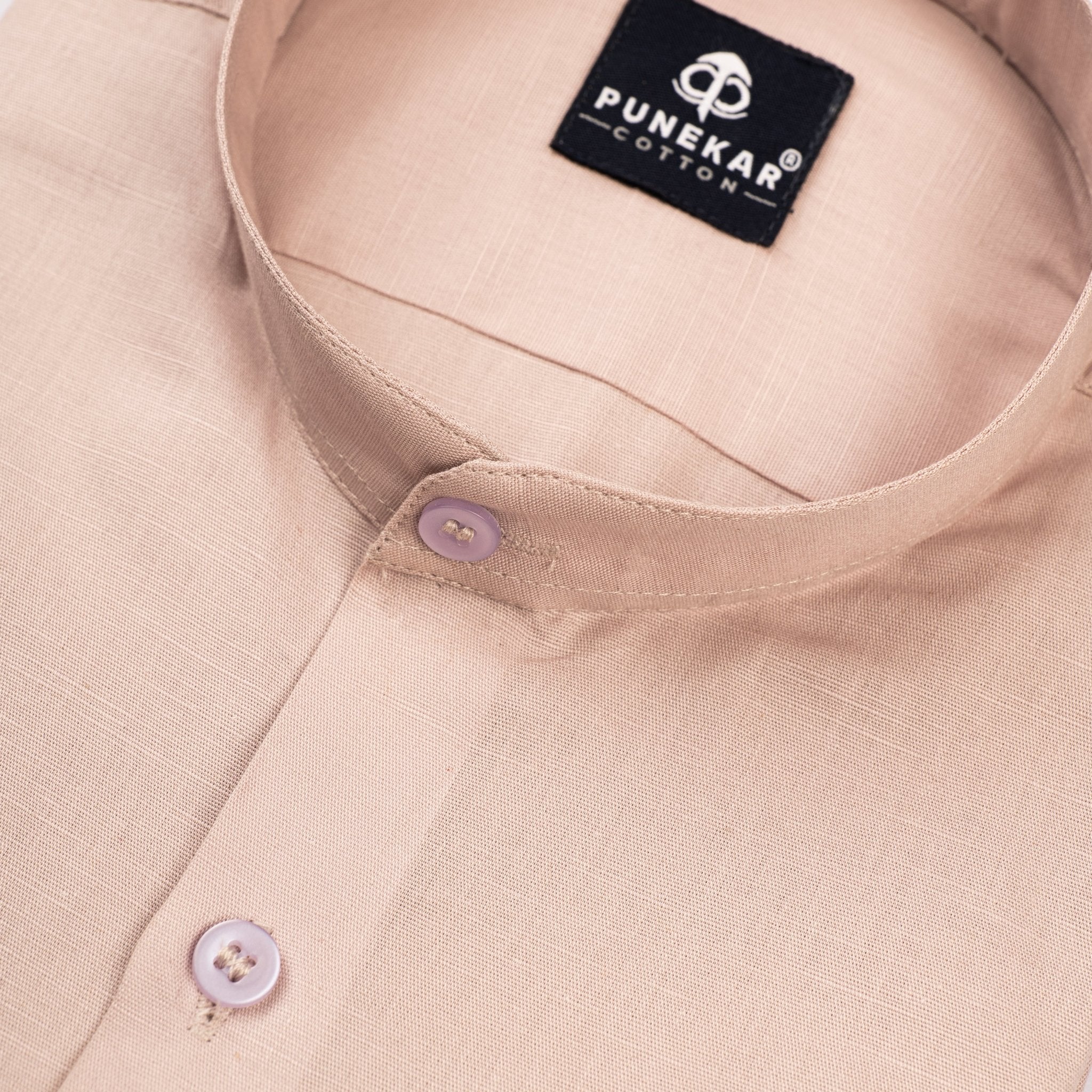 Pink Color Band Collar Solid Shirt For Men - Punekar Cotton