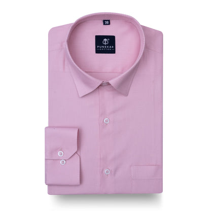 Powder Pink MattMini Textured Cotton Tencel Shirt For Men
