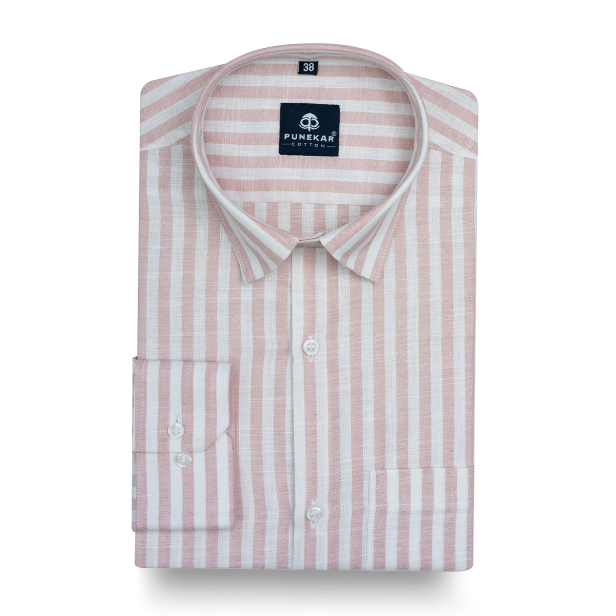 Light Pink Vertical Stripes Cotton Linen Shirt for Men