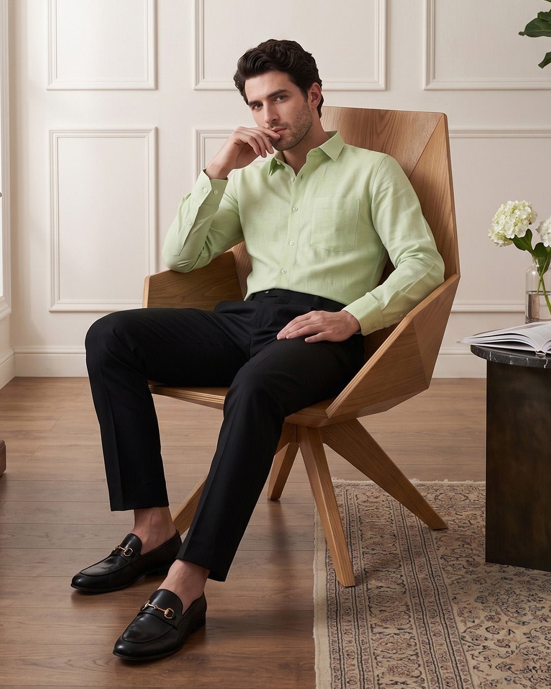 Pista Green Color 80s Lino Lyocell Shirt For Men - Punekar Cotton