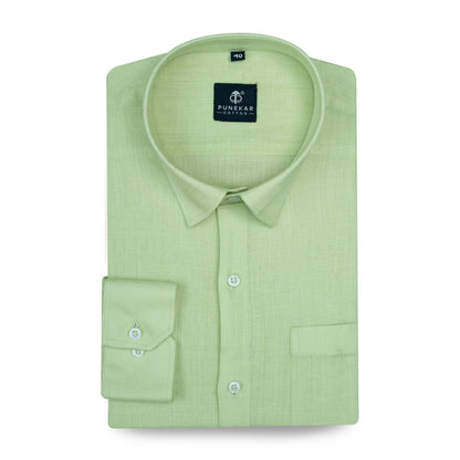 Pista Green Color 80s Lino Lyocell Shirt For Men - Punekar Cotton