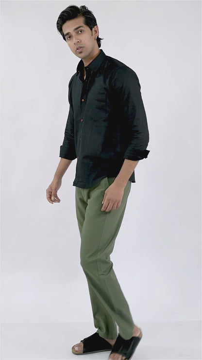 Olive Everyday Cotton Linen Straight-Fit Pants for Men