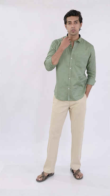 Beige Everyday Cotton Linen Straight-Fit Pants for Men