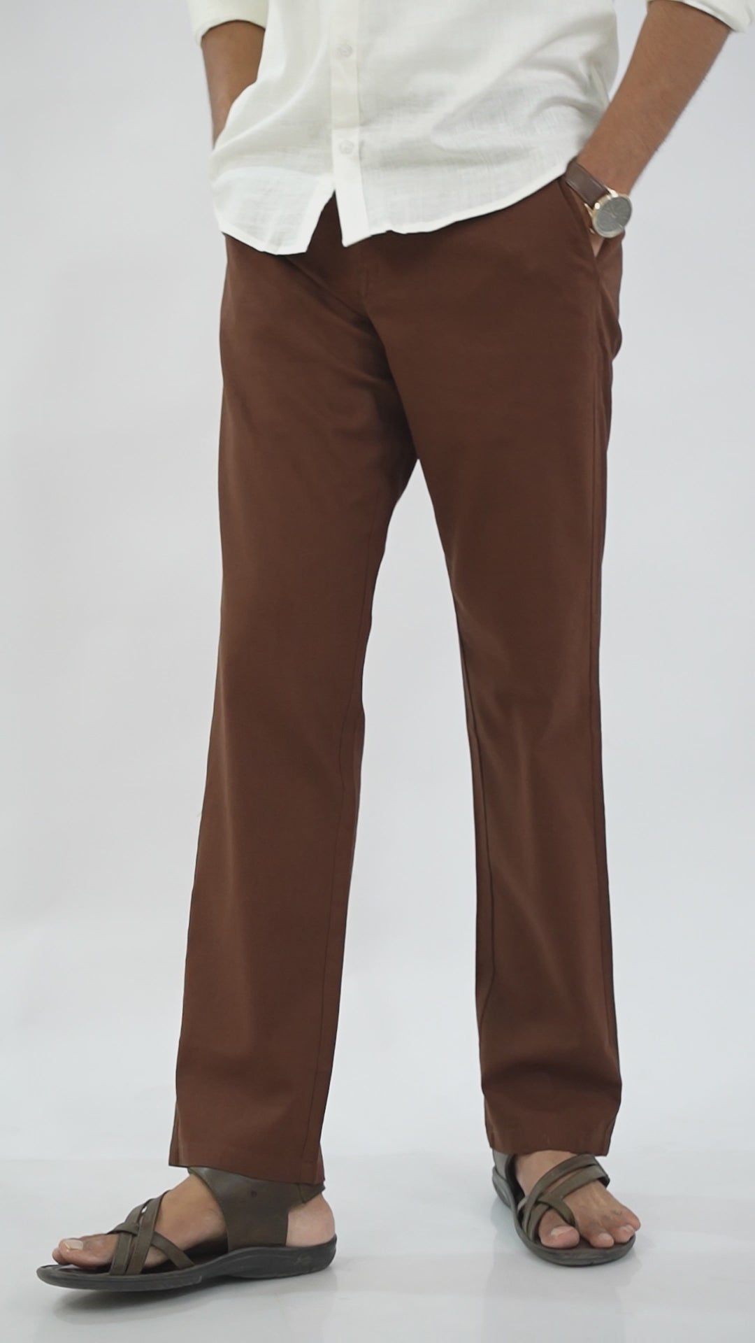 Brown Everyday Cotton Linen Straight-Fit Pants for Men