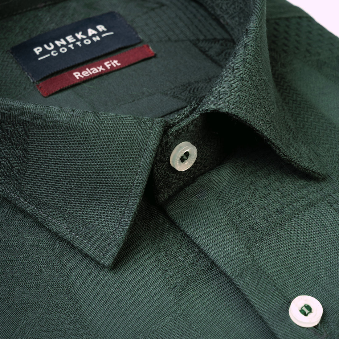 Bottle Green Abstract Textured Jacquard Cotton Shirt for Men