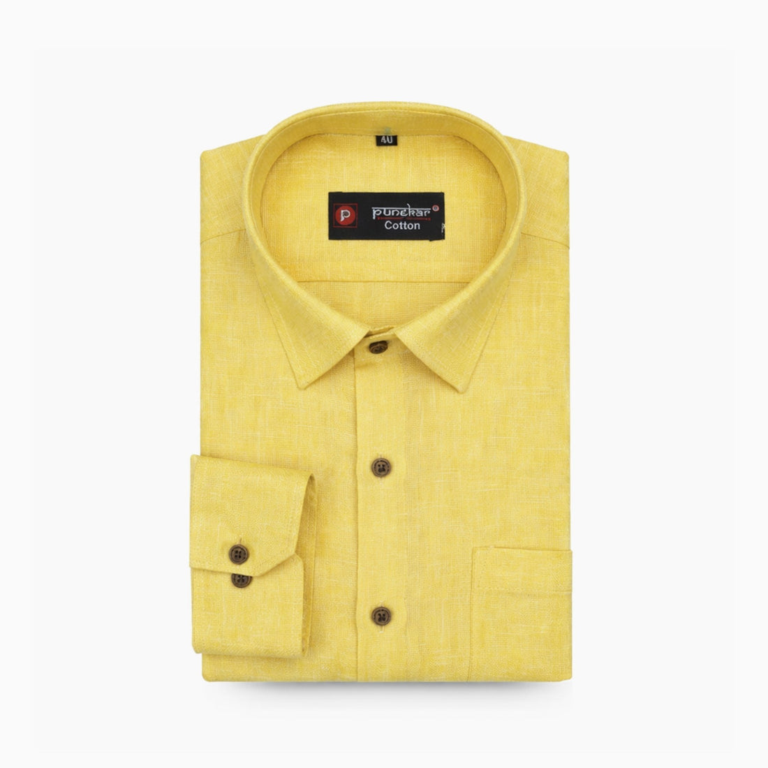 Punekar Cotton Yellow Color Cotton Linen Formal Shirt for Men&