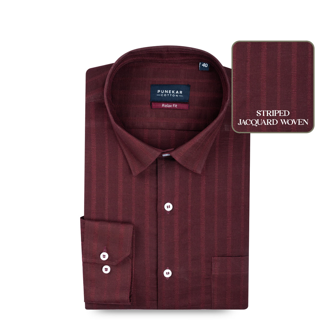 Maroon Colour Vertical Stripe Textured Jacquard Shirt for Men