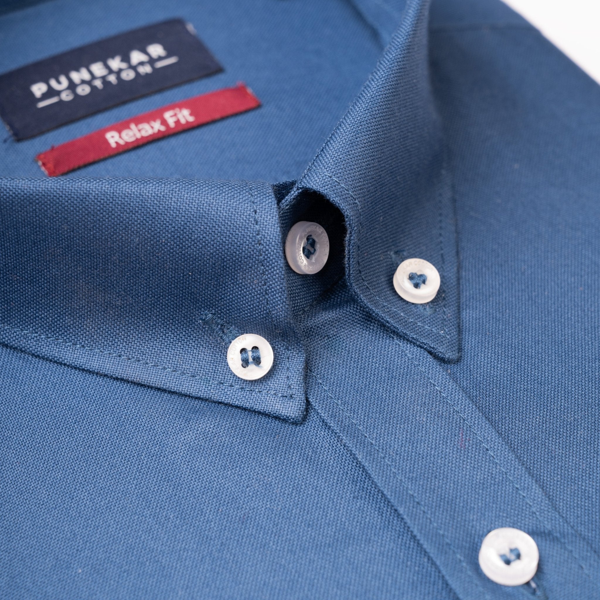 Royal Blue Colour Cotton Oxford Button Down Collar Shirt For Men - Punekar Cotton