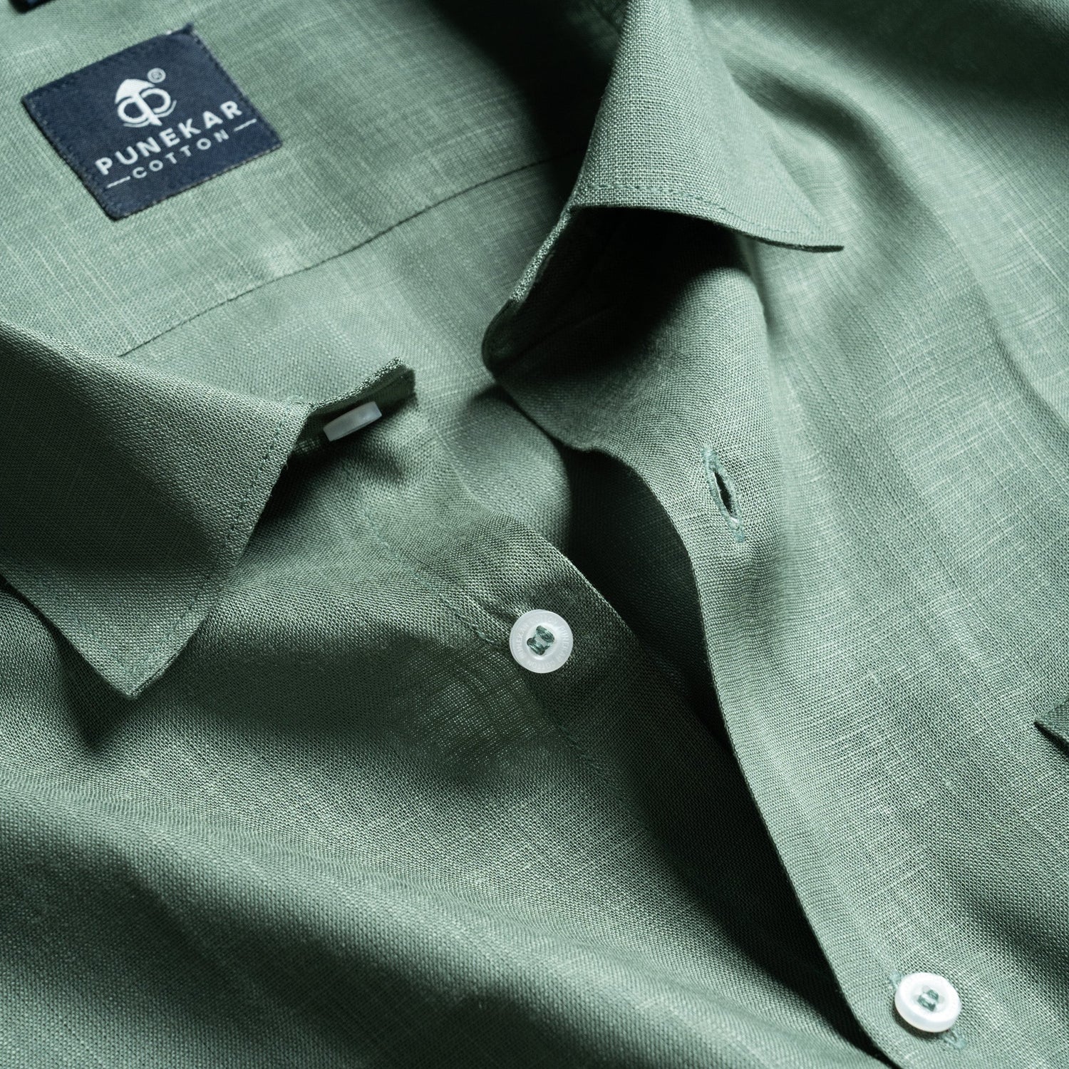Sage Green Color 80s Lino Lyocell Shirt For Men - Punekar Cotton