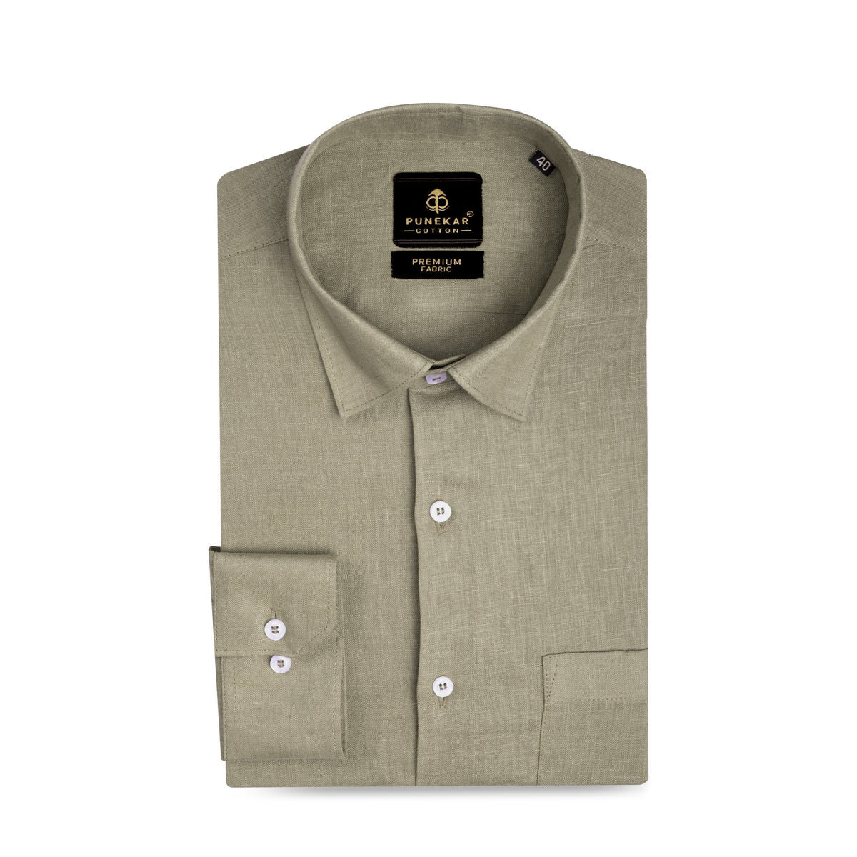 Sage Khaki Color 60Lea Pure Linen Shirt For Men - Punekar Cotton