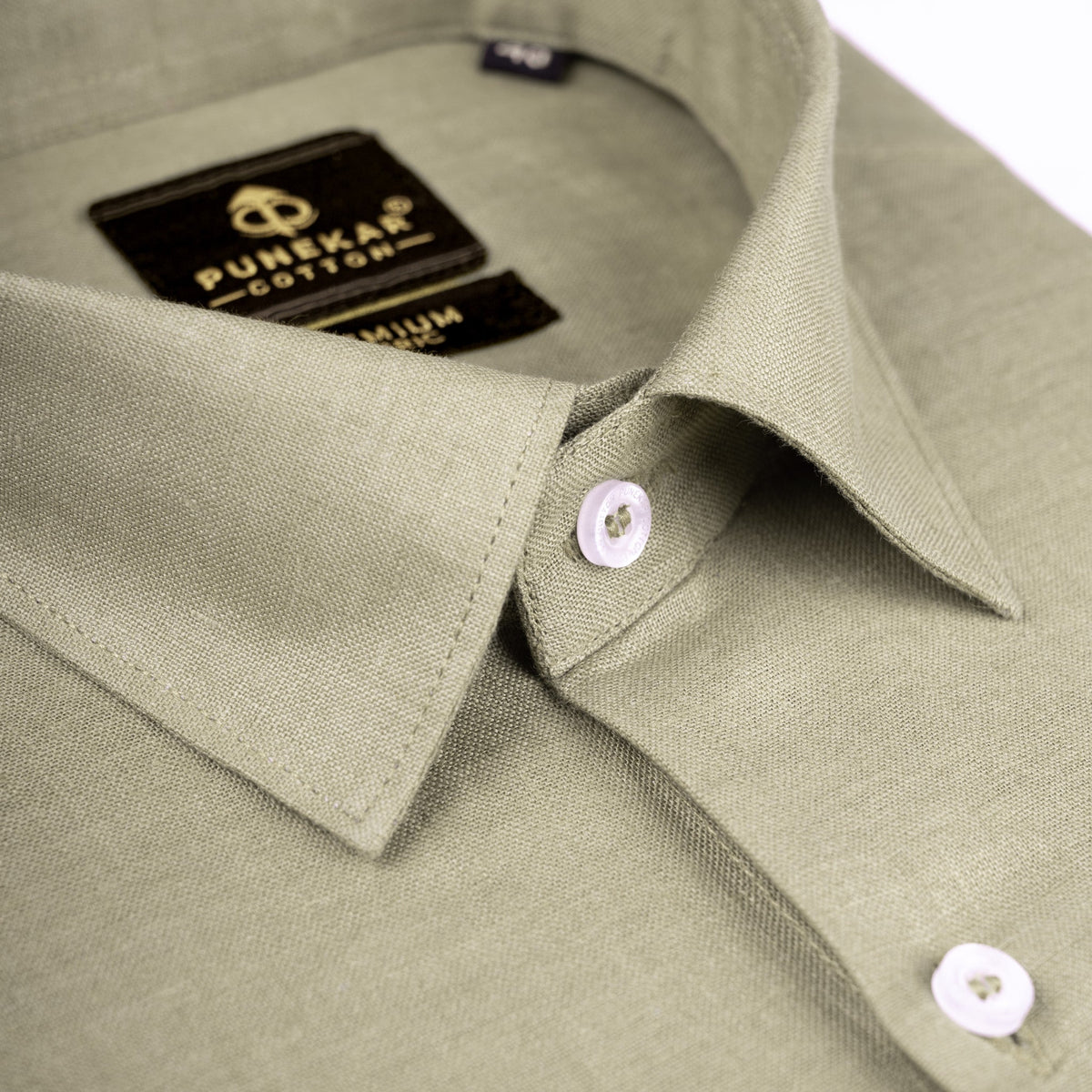 Sage Khaki Color 60Lea Pure Linen Shirt For Men - Punekar Cotton