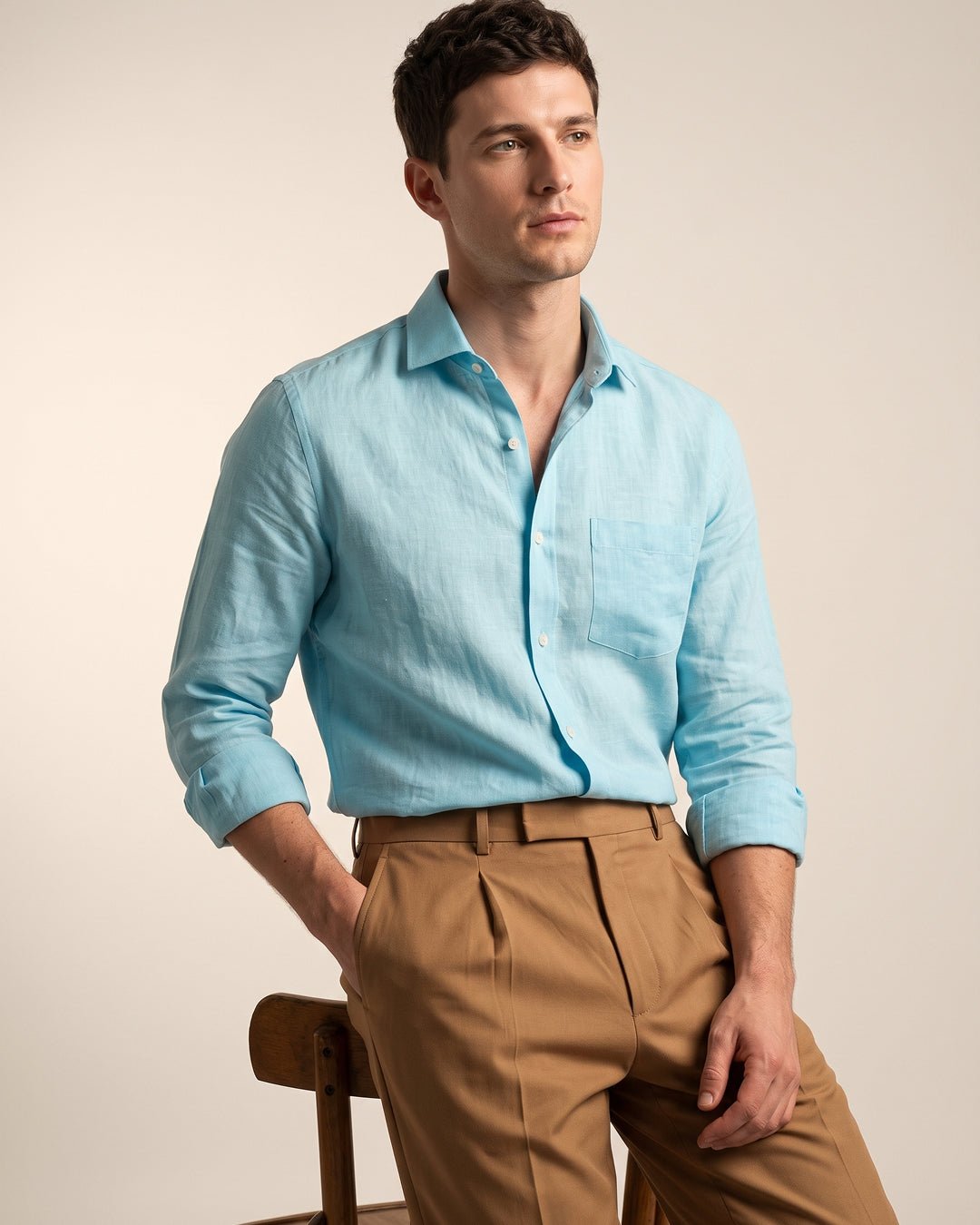Sky Blue Color 80s Lino Lyocell Shirt For Men - Punekar Cotton