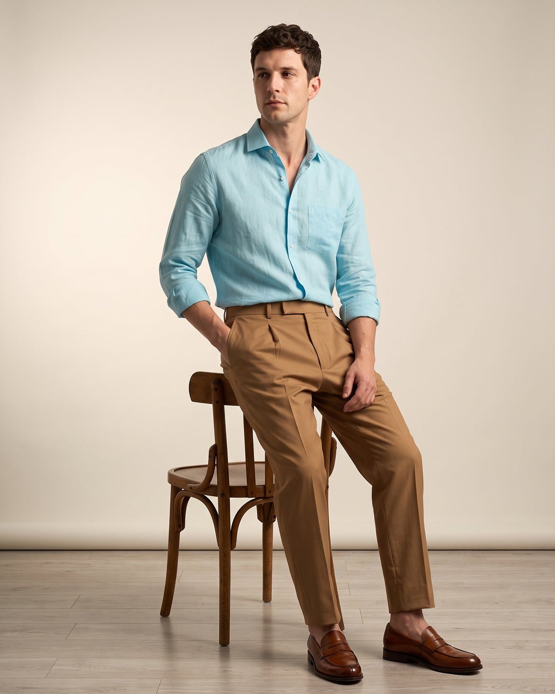 Sky Blue Color 80s Lino Lyocell Shirt For Men - Punekar Cotton