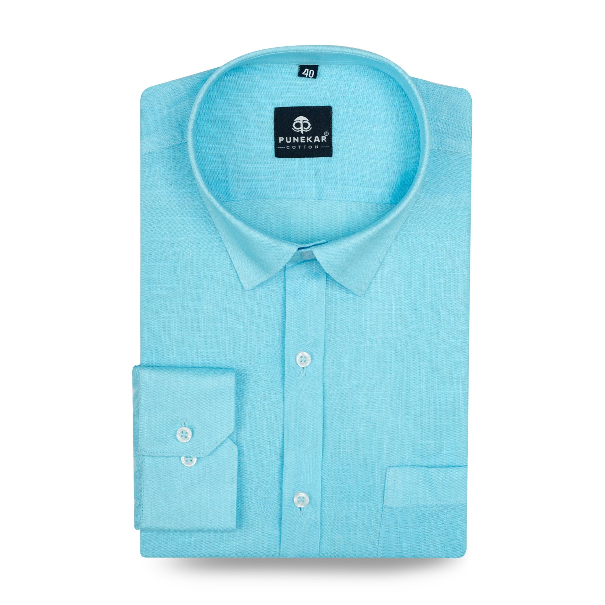 Sky Blue Color 80s Lino Lyocell Shirt For Men - Punekar Cotton