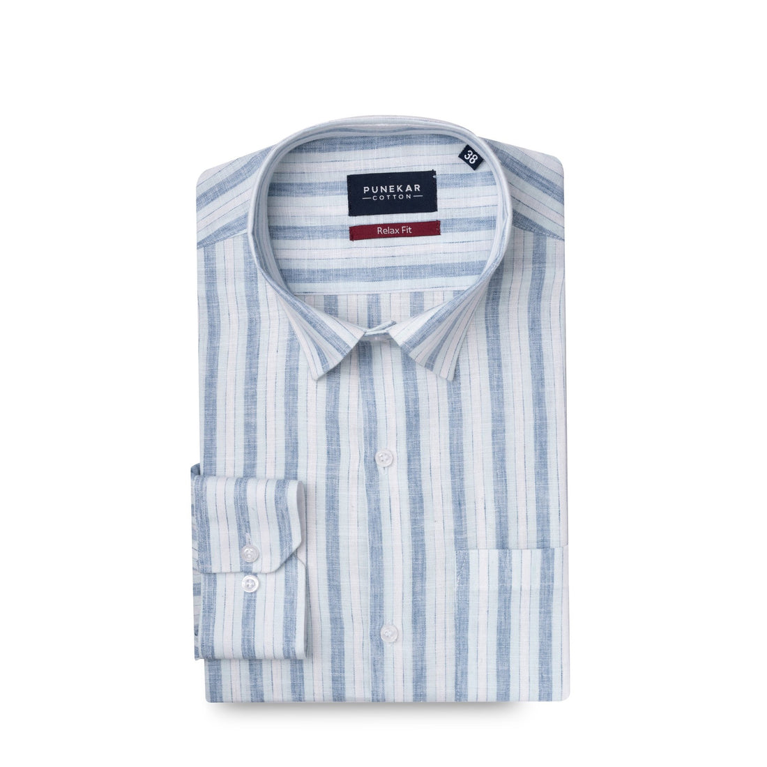 Sky Blue Colour Vertical Cotton Blend Striped Shirt For Men - Punekar Cotton