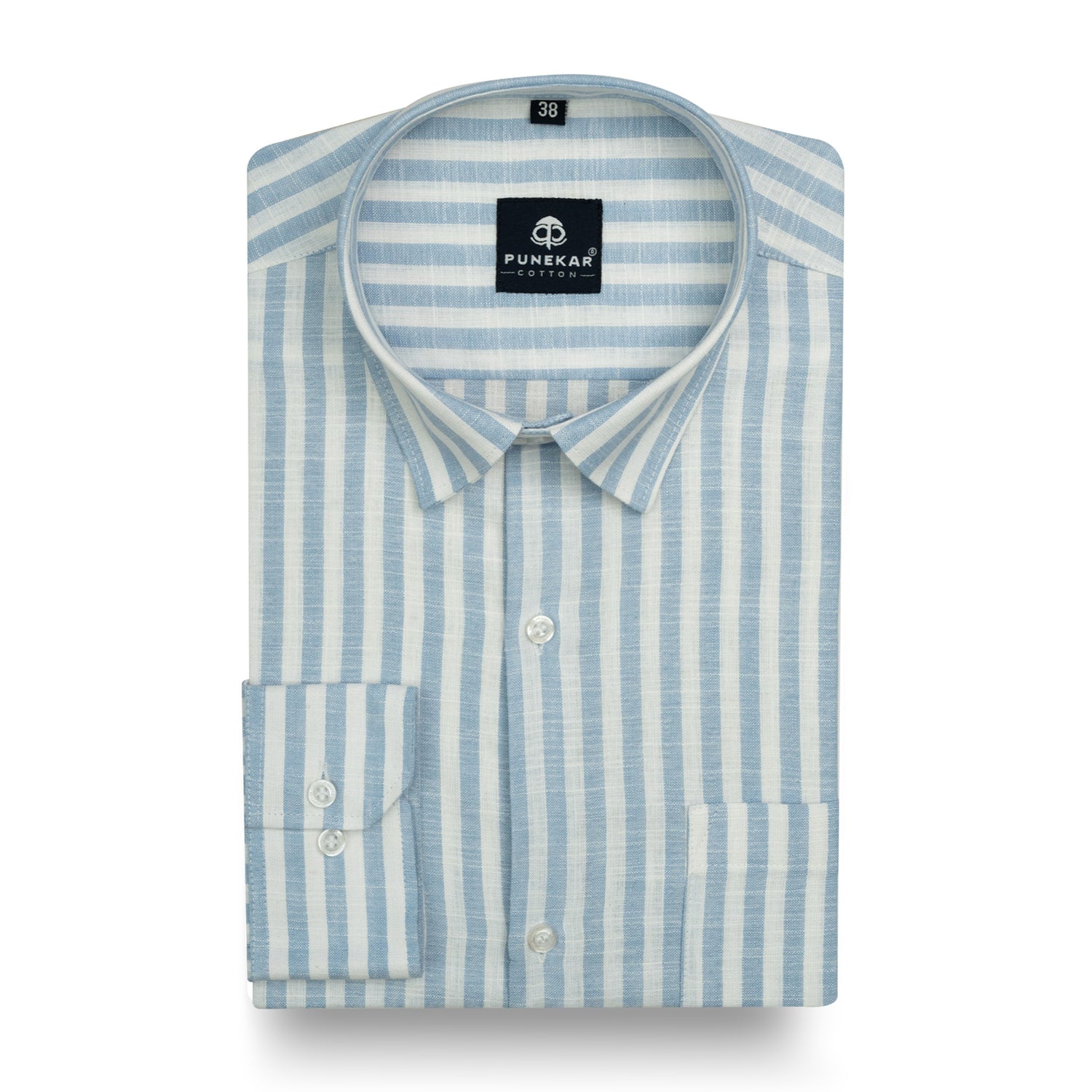 Sky Blue Vertical Stripes Cotton Linen Shirt for Men