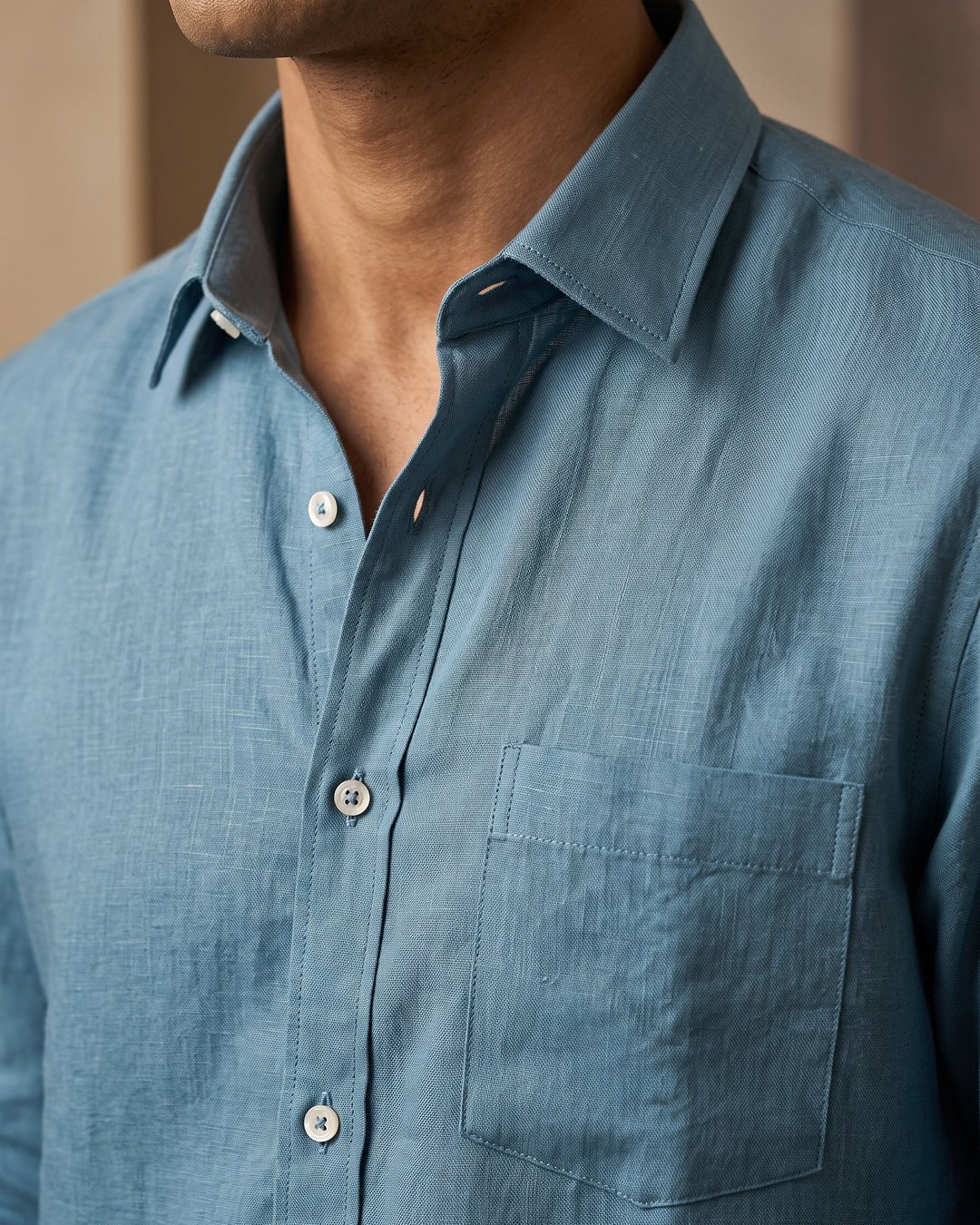 Slate Blue Color 80s Lino Lyocell Shirt For Men - Punekar Cotton