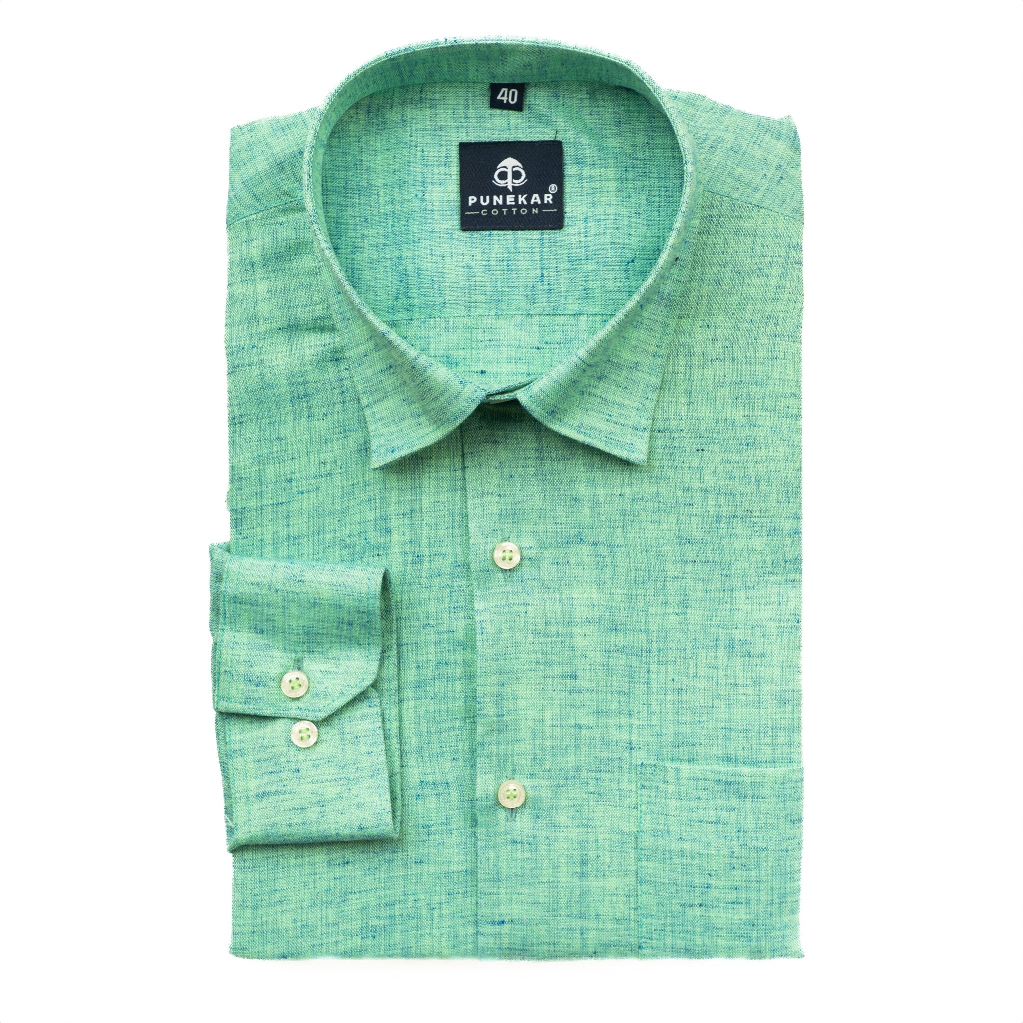 Spring Green Color Poly Cotton Shirt For Men - Punekar Cotton