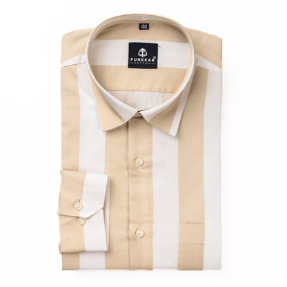 Tan Color Stripe Shirt For Men - Punekar Cotton