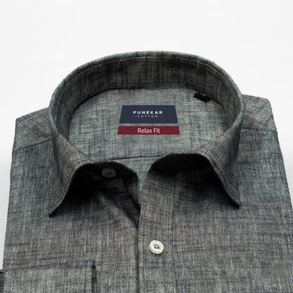 Grey Black Color Poly Cotton Shirt For Men