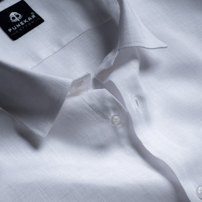 White Color 80s Lino Lyocell Shirt For Men - Punekar Cotton