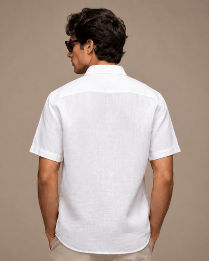 White Color Linen Formal Half Sleeves Shirt For Men - Punekar Cotton