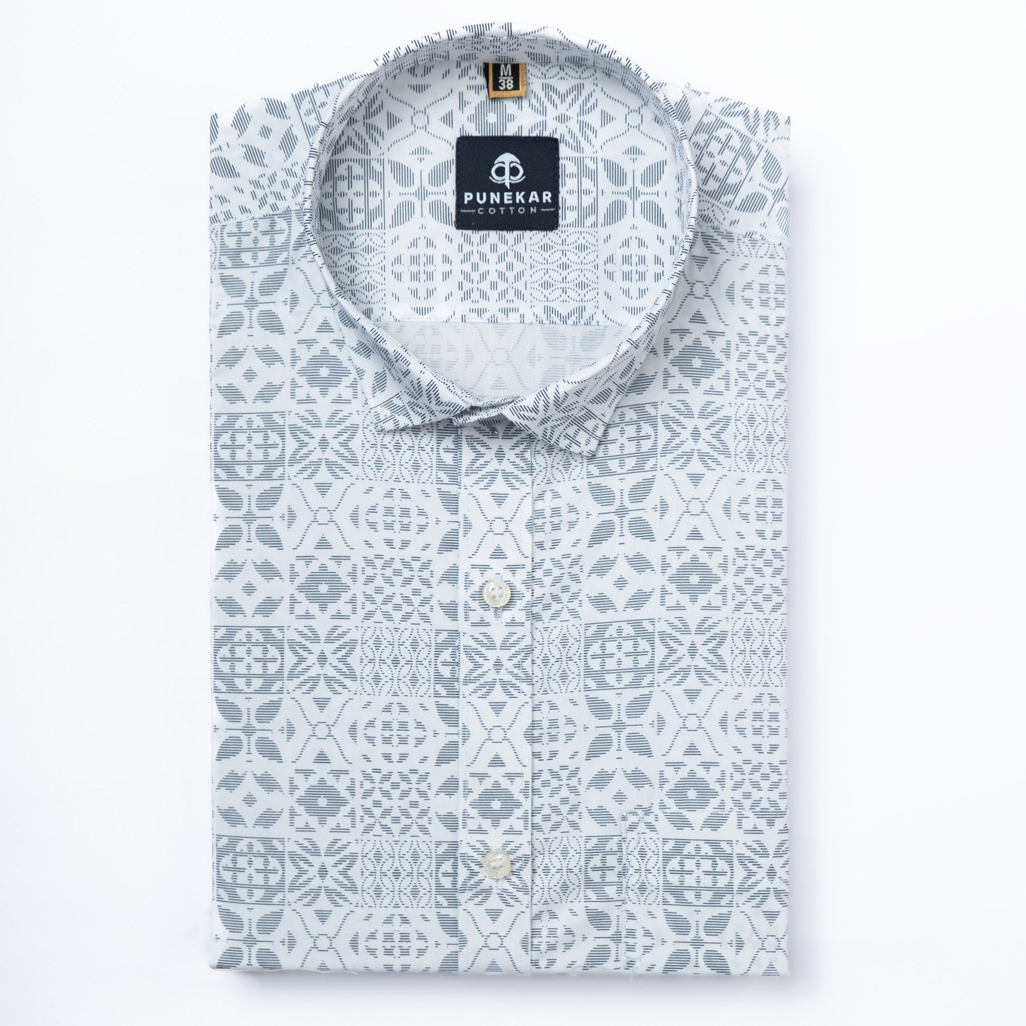 White Color Moroccan Printed Shirt For Men - Punekar Cotton