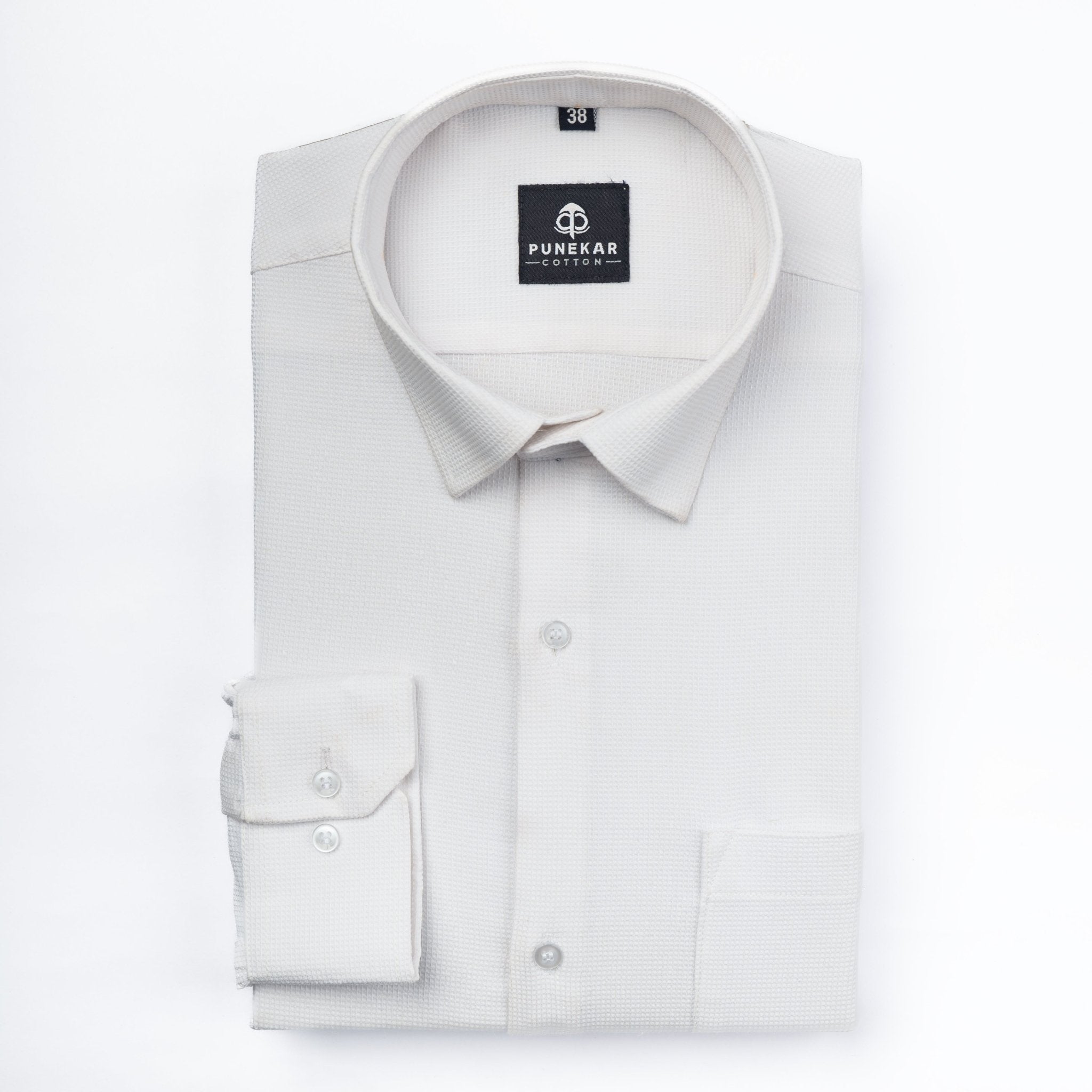 White Color Waffle Texture Cotton Shirt For Men - Punekar Cotton
