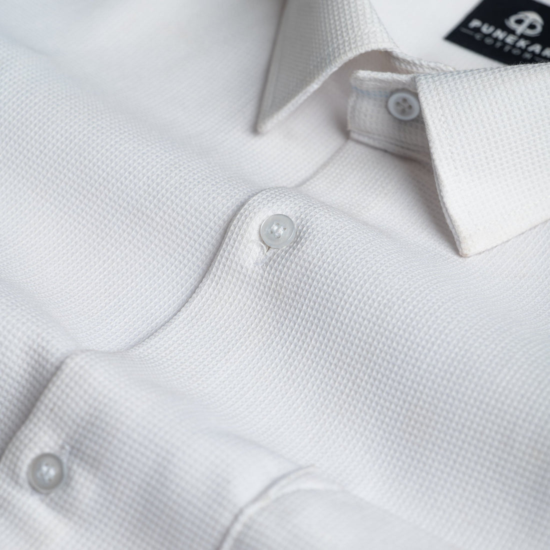 White Color Waffle Texture Cotton Shirt For Men - Punekar Cotton