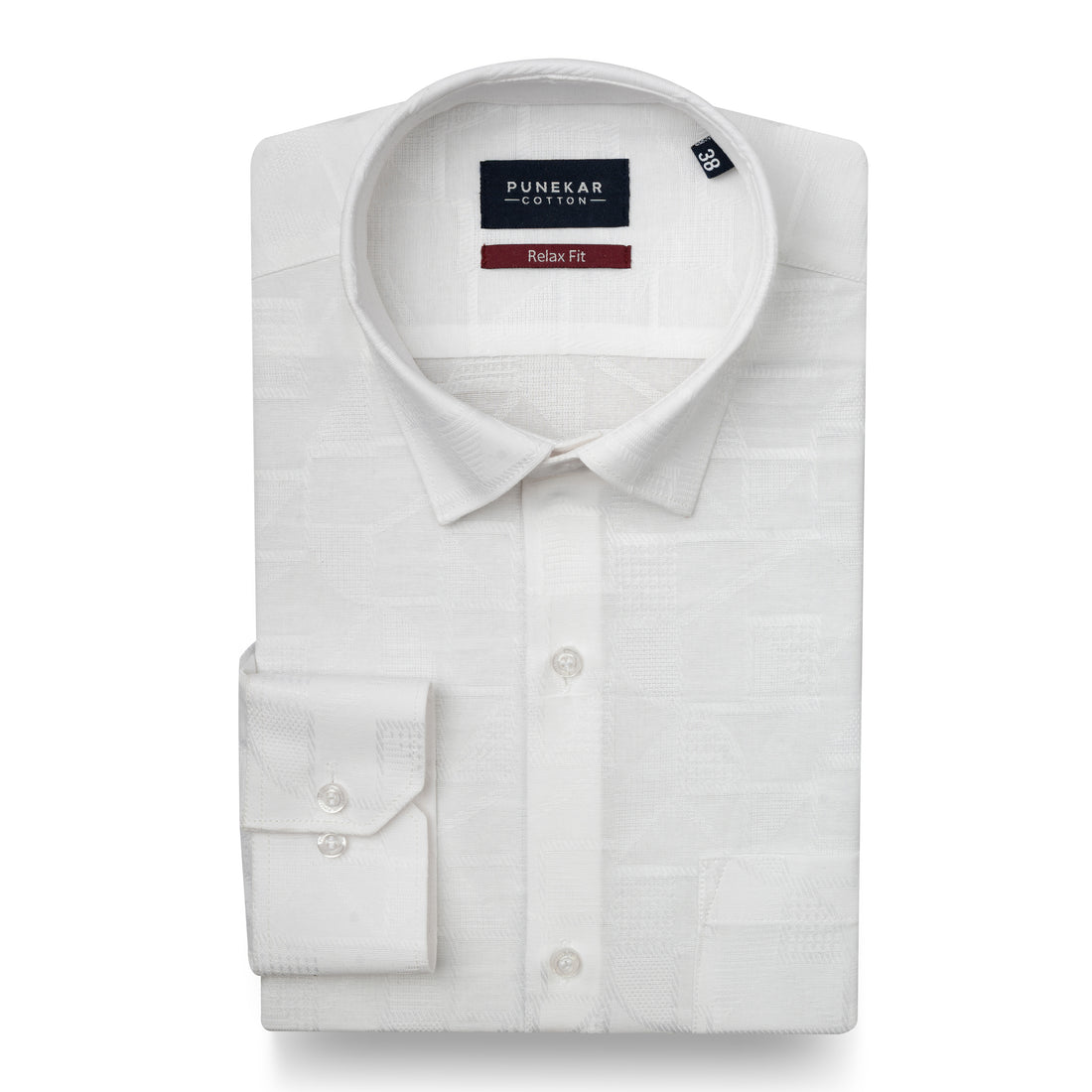 White Colour Geometric Jacquard Texture Shirt for Men