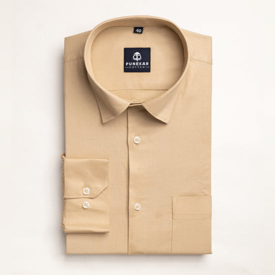 Beige Color Micro Checks Texture Satin Cotton Shirt For Men - Punekar Cotton