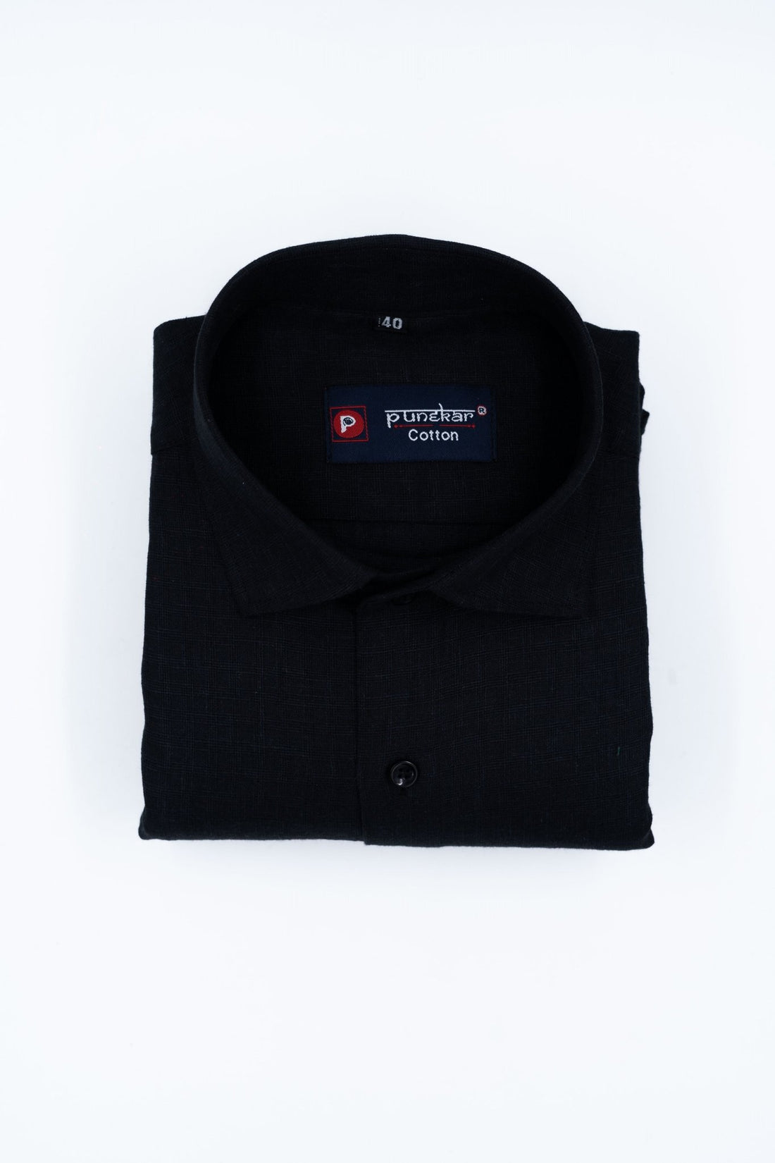 Black Color Cotton Self Woven Checks Handmade Shirts For Men&