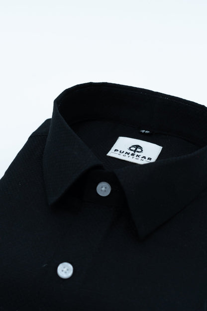 Black Color Dobby Cotton Shirt For Men - Punekar Cotton
